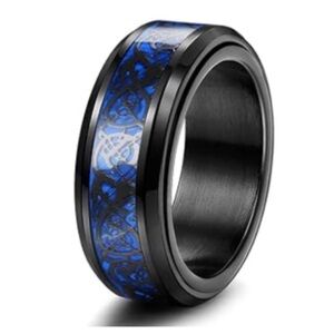 Men’s Black Tungsten Ring with Blue Celtic Inlay – 8mm Comfort Fit Band